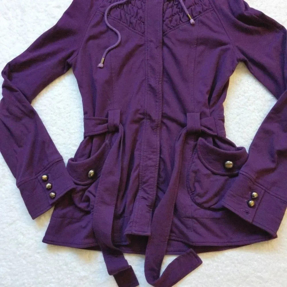 Sanctuary Jacket Hooded Jacket Snap Front Purple Ruching Size Medium